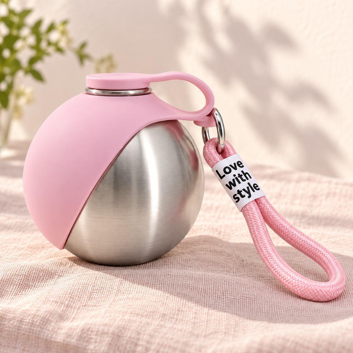 Portable Stainless Steel Pet Water Bottle with Fold-Out Bowl, 285 mL