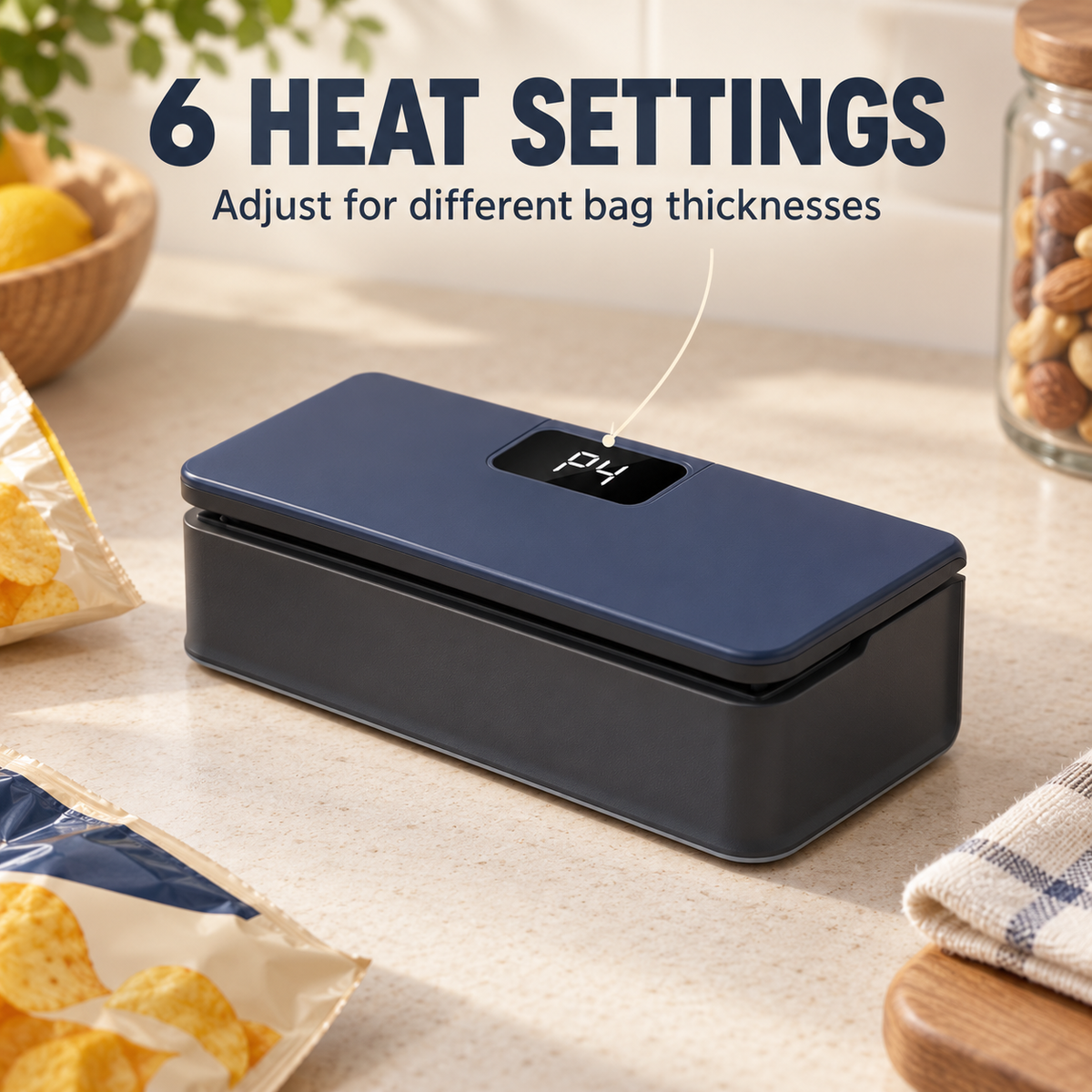 Rechargeable Mini Bag Sealer with Cutter, LED Display & 6 Heat Settings