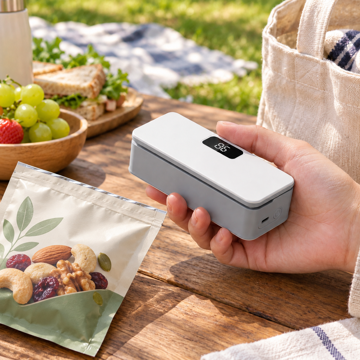 Rechargeable Mini Bag Sealer with Cutter, LED Display & 6 Heat Settings
