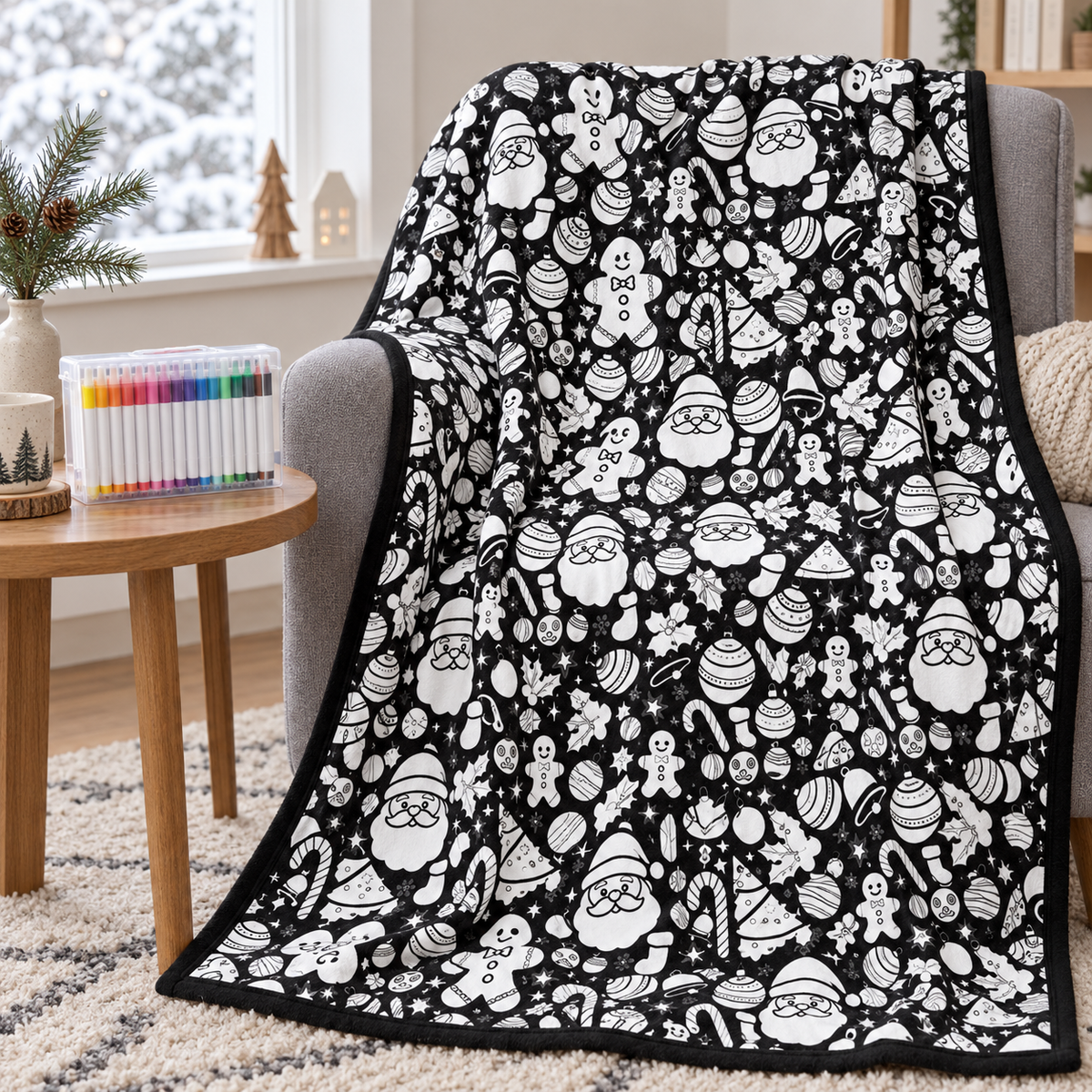 (KIT) DIY Halloween Coloring Blanket with 24 Markers, 150 × 125 cm