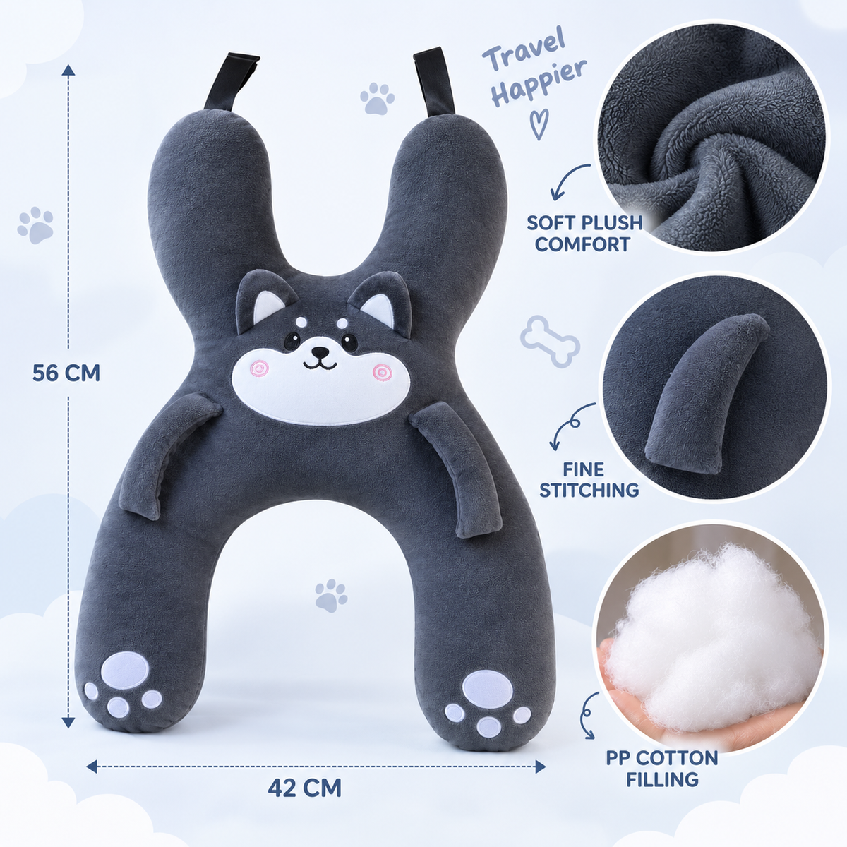Kids Car Seat Neck Support Pillow, Cute Cartoon Headrest and Lumbar Cushion
