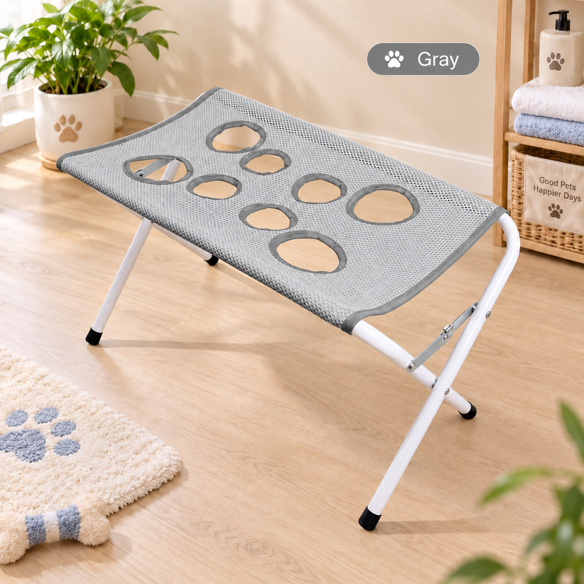 Foldable Pet Bathing Stand, Portable Dog Grooming Rack with Hammock