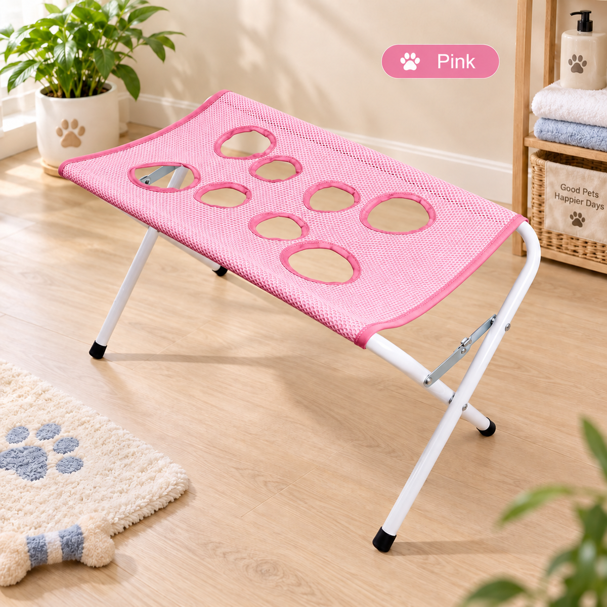 Foldable Pet Bathing Stand, Portable Dog Grooming Rack with Hammock