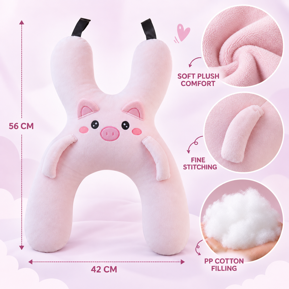 Kids Car Seat Neck Support Pillow, Cute Cartoon Headrest and Lumbar Cushion