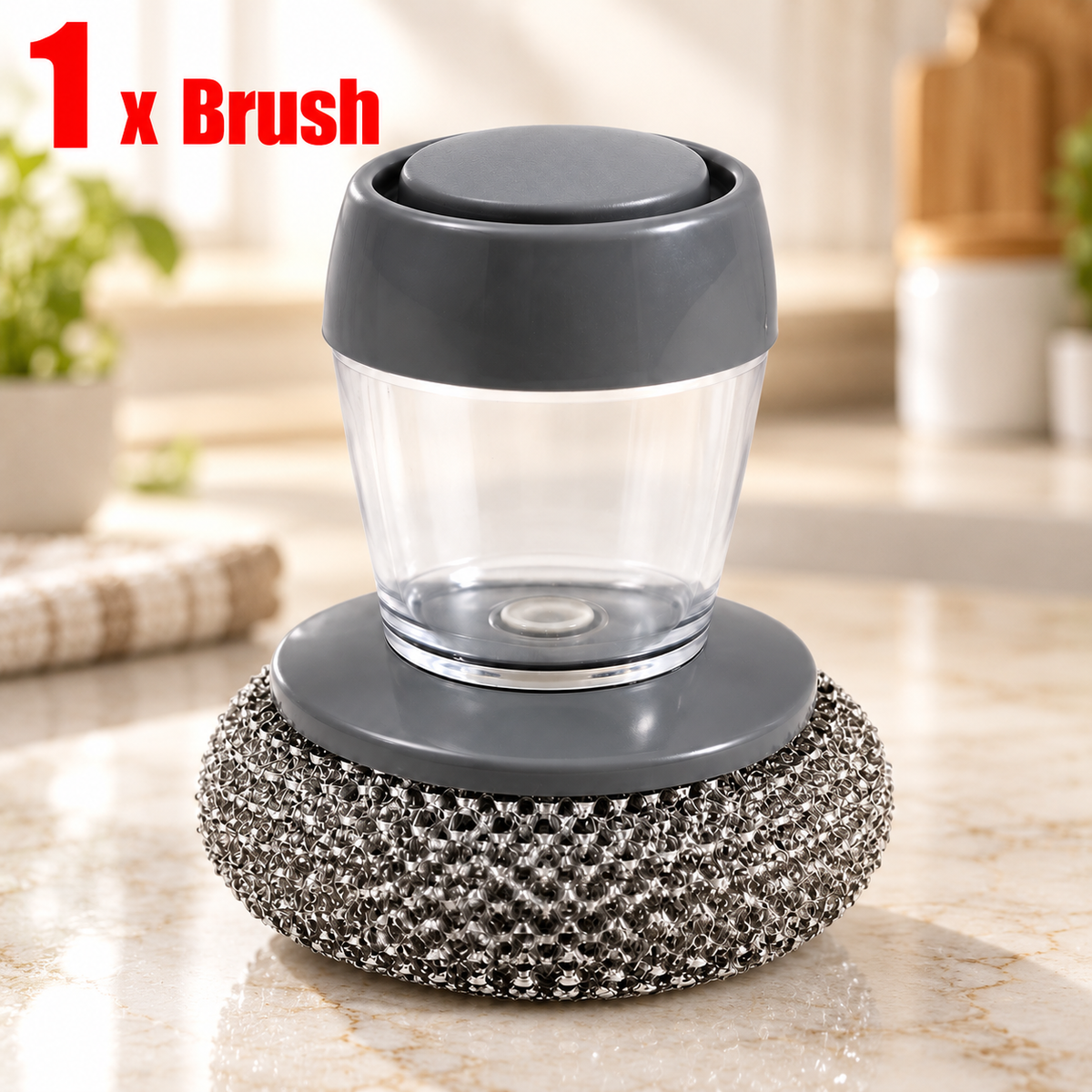 Soap Dispensing Stainless Steel Dish Brush