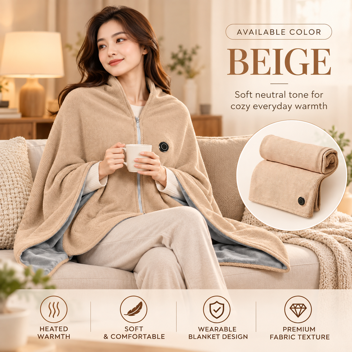 USB Heated Wearable Shawl Blanket
