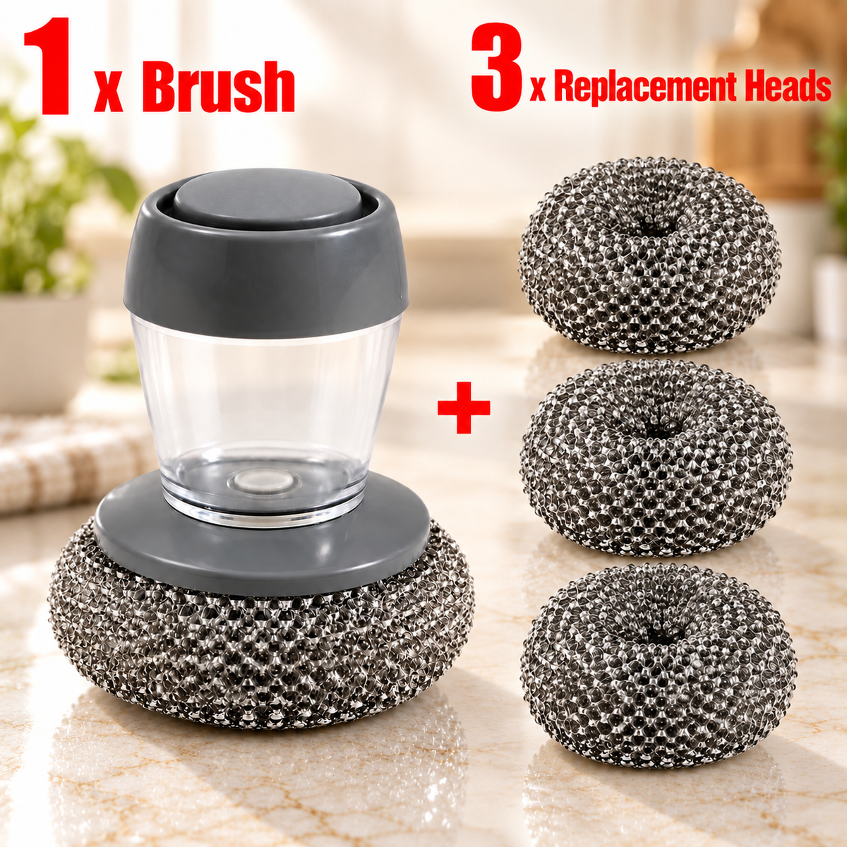Soap Dispensing Stainless Steel Dish Brush
