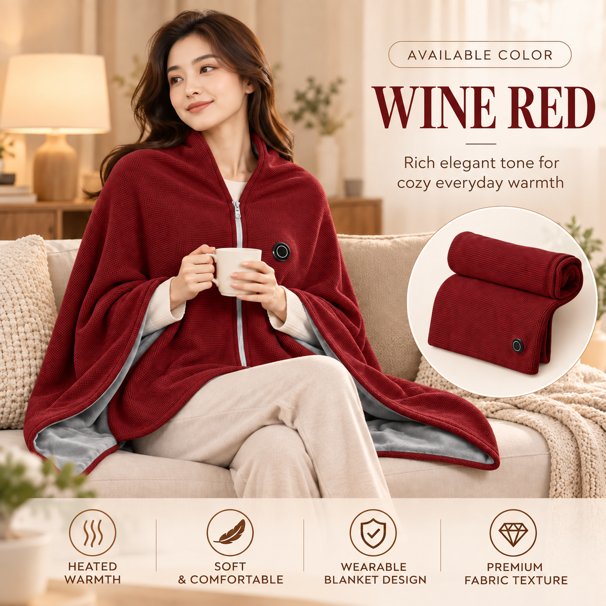 USB Heated Wearable Shawl Blanket