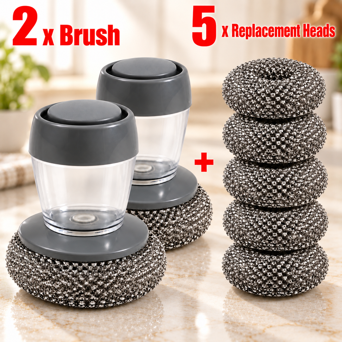 Soap Dispensing Stainless Steel Dish Brush