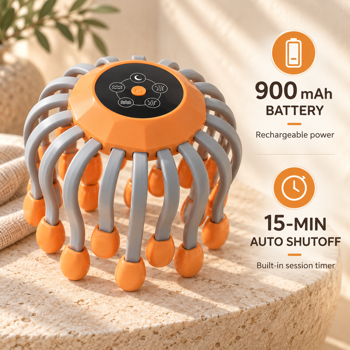Rechargeable Octopus Scalp Massager with 20 Massage Points & 5 Vibration Modes