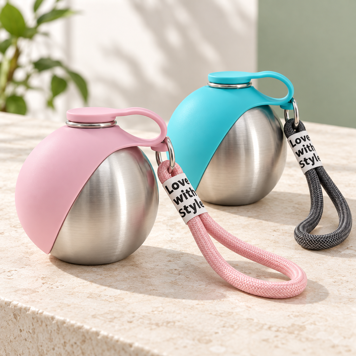 Portable Stainless Steel Pet Water Bottle with Fold-Out Bowl, 285 mL