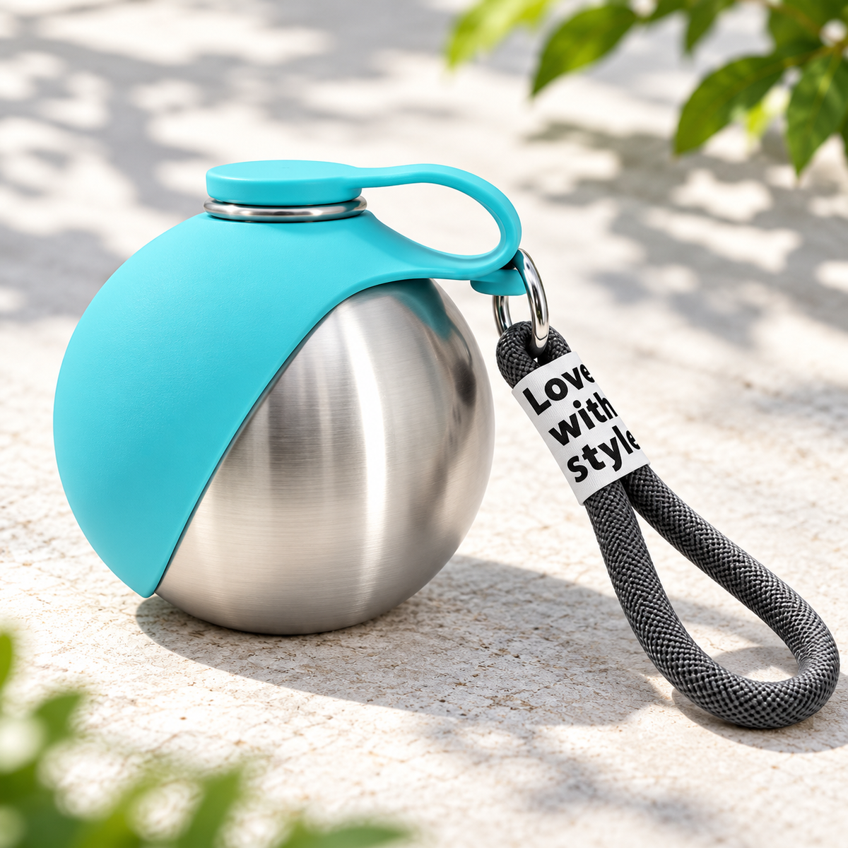 Portable Stainless Steel Pet Water Bottle with Fold-Out Bowl, 285 mL