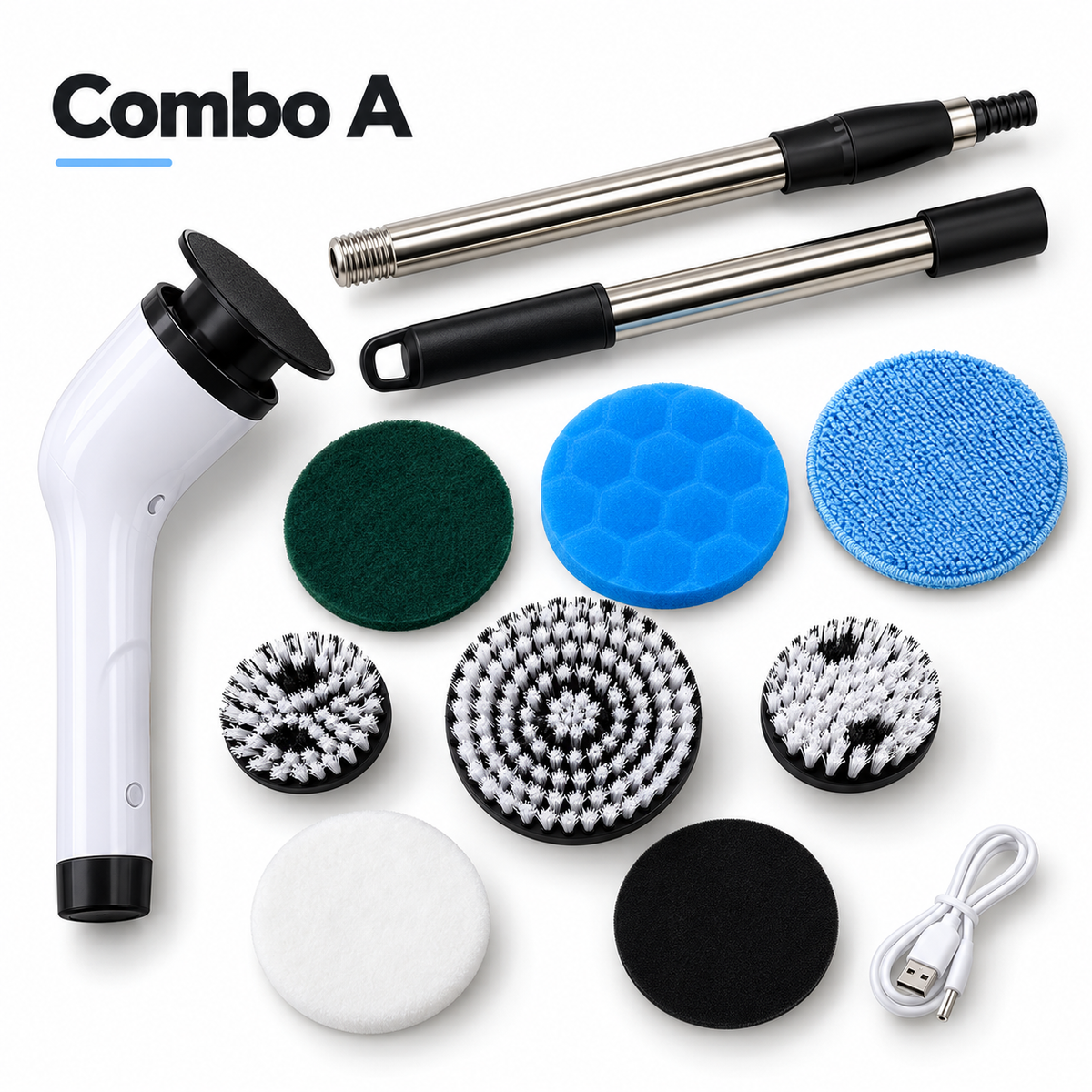 Cordless Electric Spin Scrubber with Extendable Handle and Multiple Cleaning Brush Heads