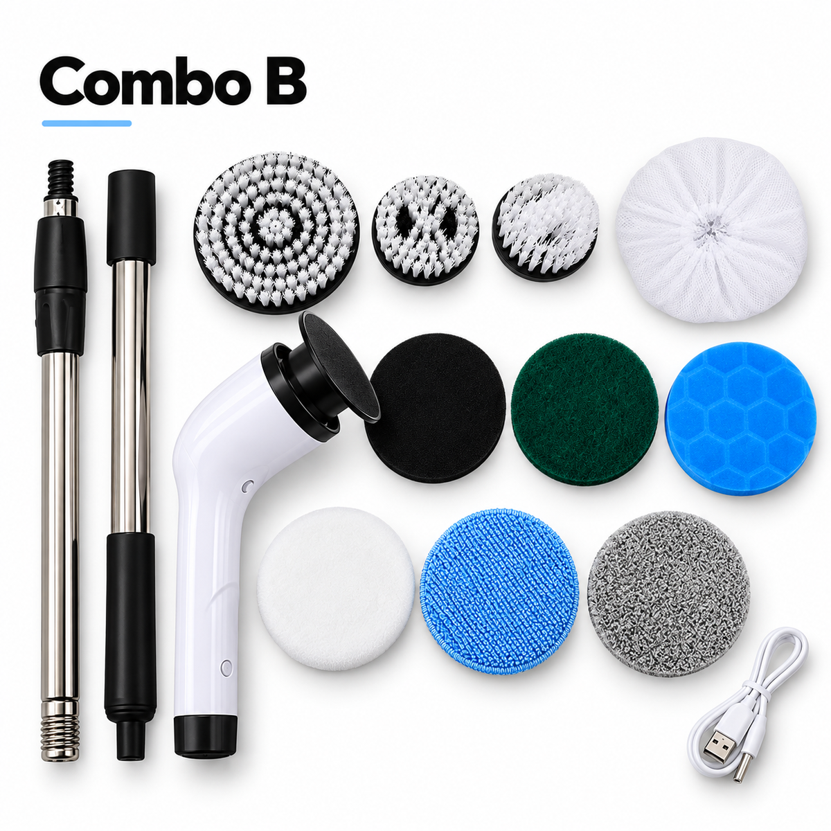Cordless Electric Spin Scrubber with Extendable Handle and Multiple Cleaning Brush Heads