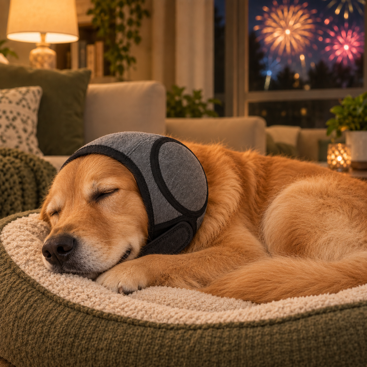 Dog Ear Muffs Noise Reduction Head Wrap, Adjustable Calming Hearing Protection