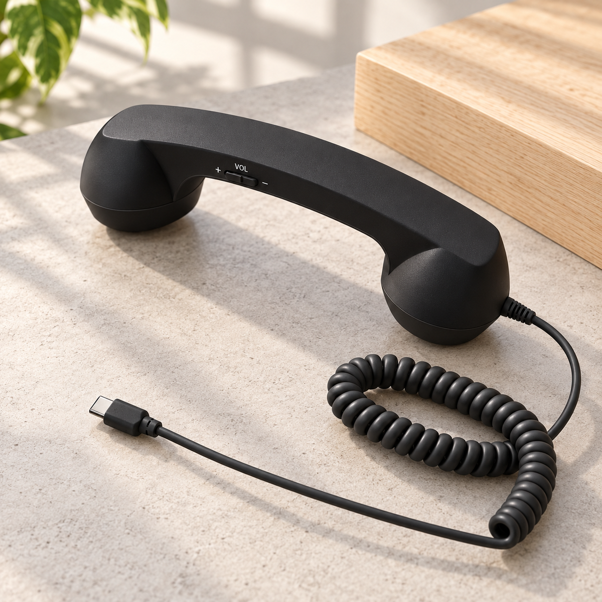 RetroCall Wired Telephone Handset – USB-C/3.5mm Plug-In Phone Receiver with Volume Control