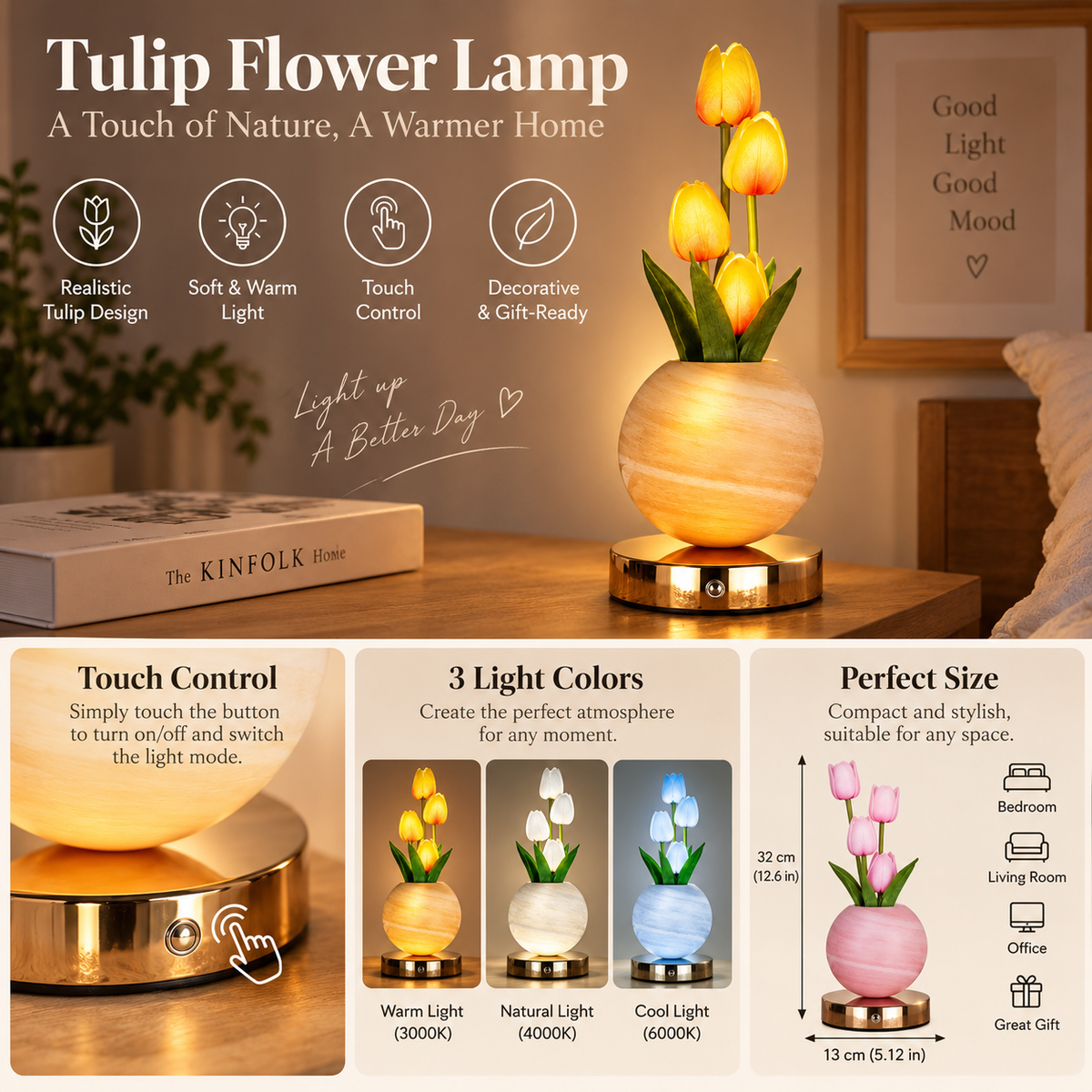 Rechargeable Tulip Ceramic Table Lamp