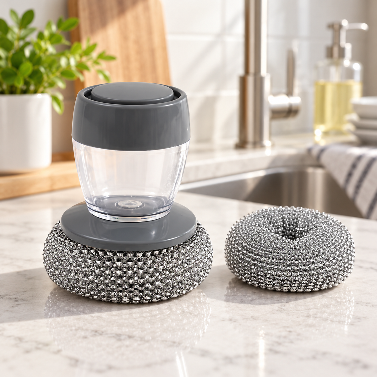 Soap Dispensing Stainless Steel Dish Brush