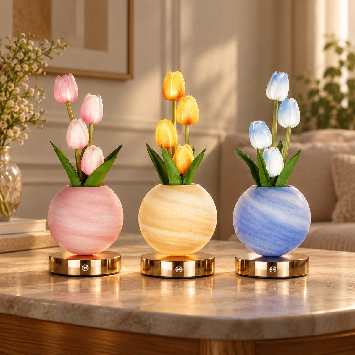 Rechargeable Tulip Ceramic Table Lamp