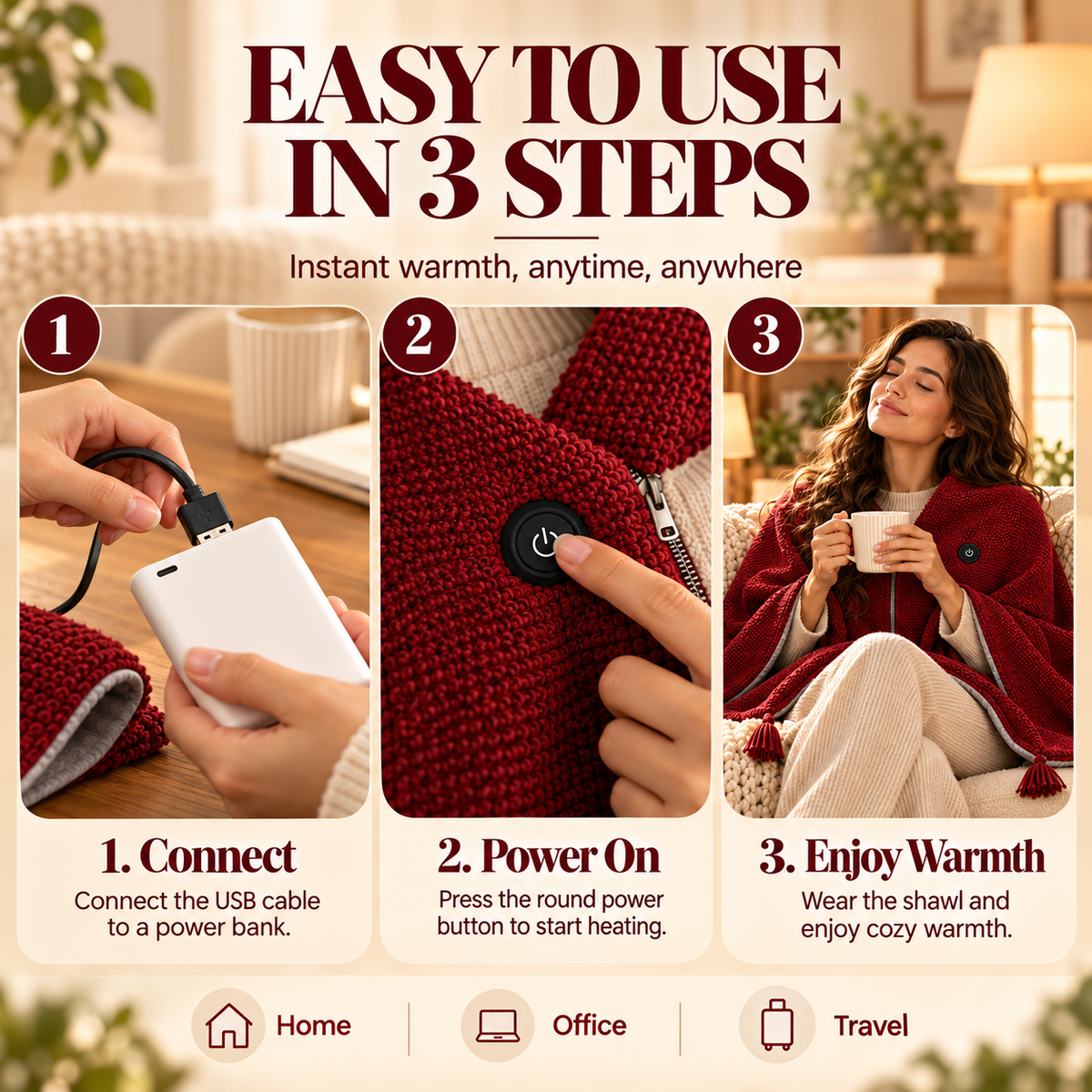 USB Heated Wearable Shawl Blanket