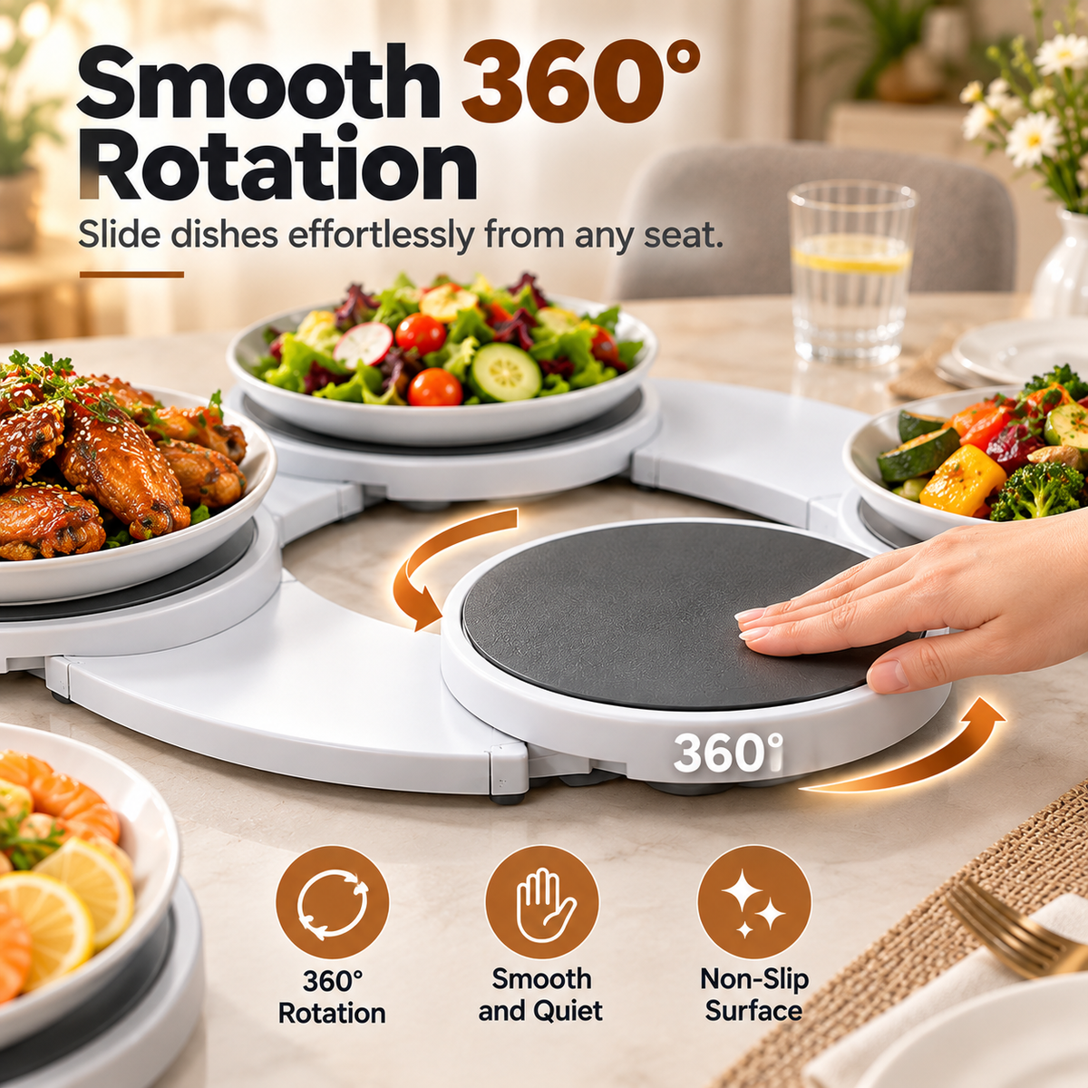 Expandable 360° Rotating Dining Table Serving Tray