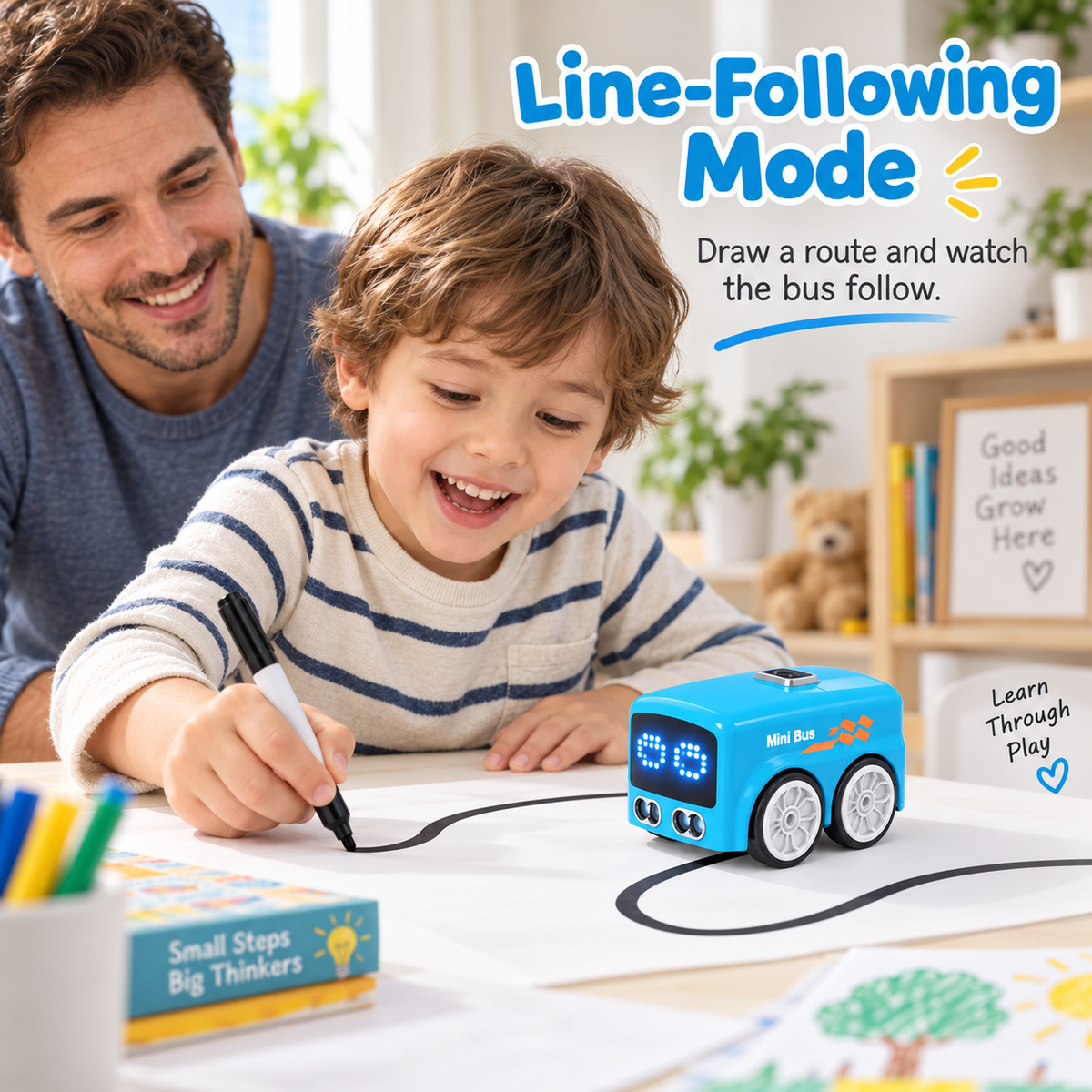 Smart Mini Bus RC Car with Gesture Control, Line Tracking and Interactive Play Modes