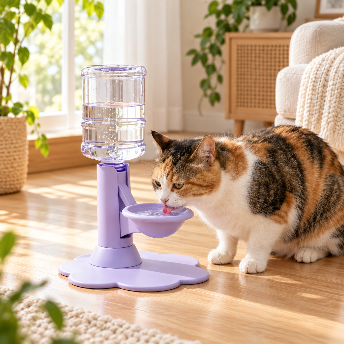 Automatic Gravity Pet Water Dispenser with Adjustable Height & Stable Wide Base