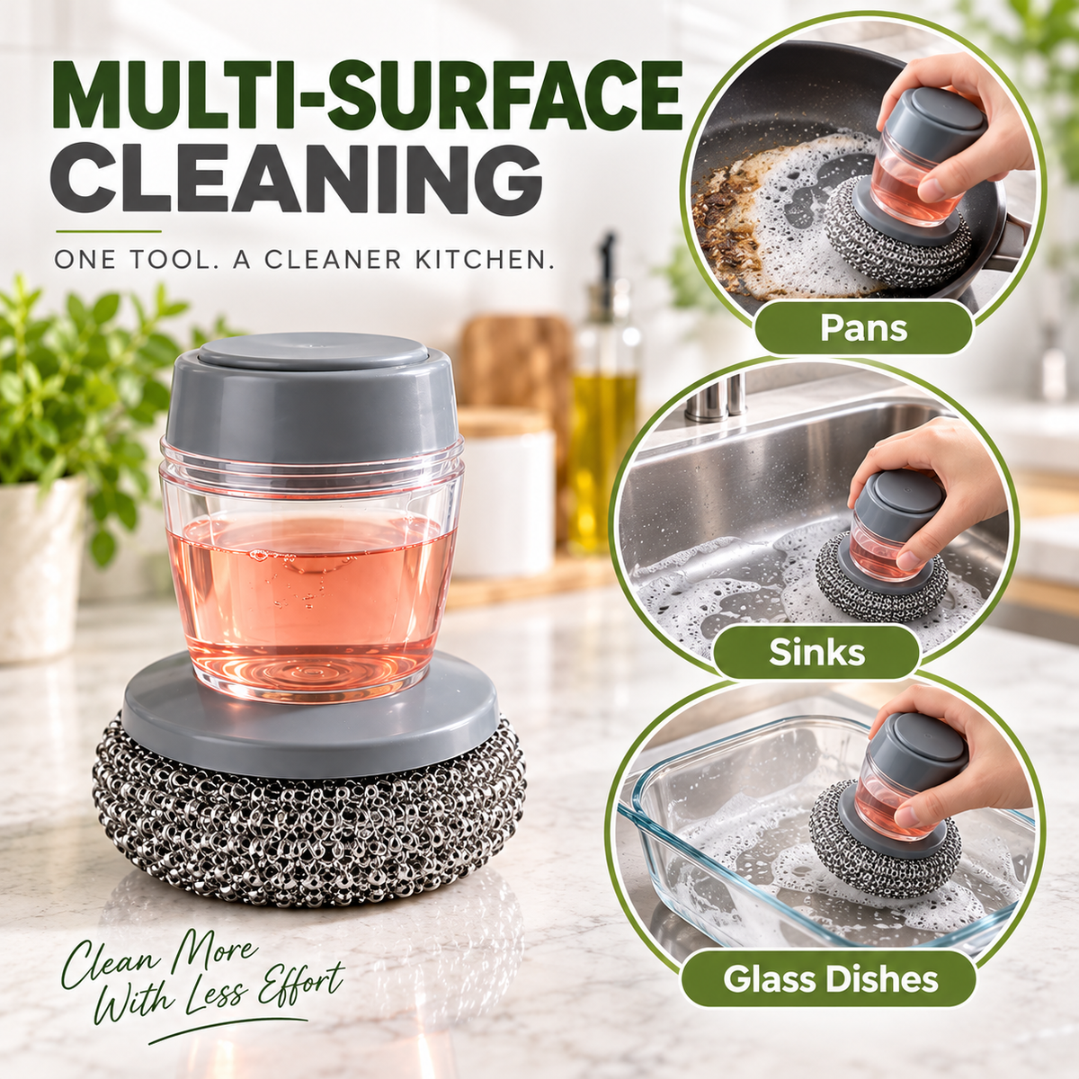 Soap Dispensing Stainless Steel Dish Brush