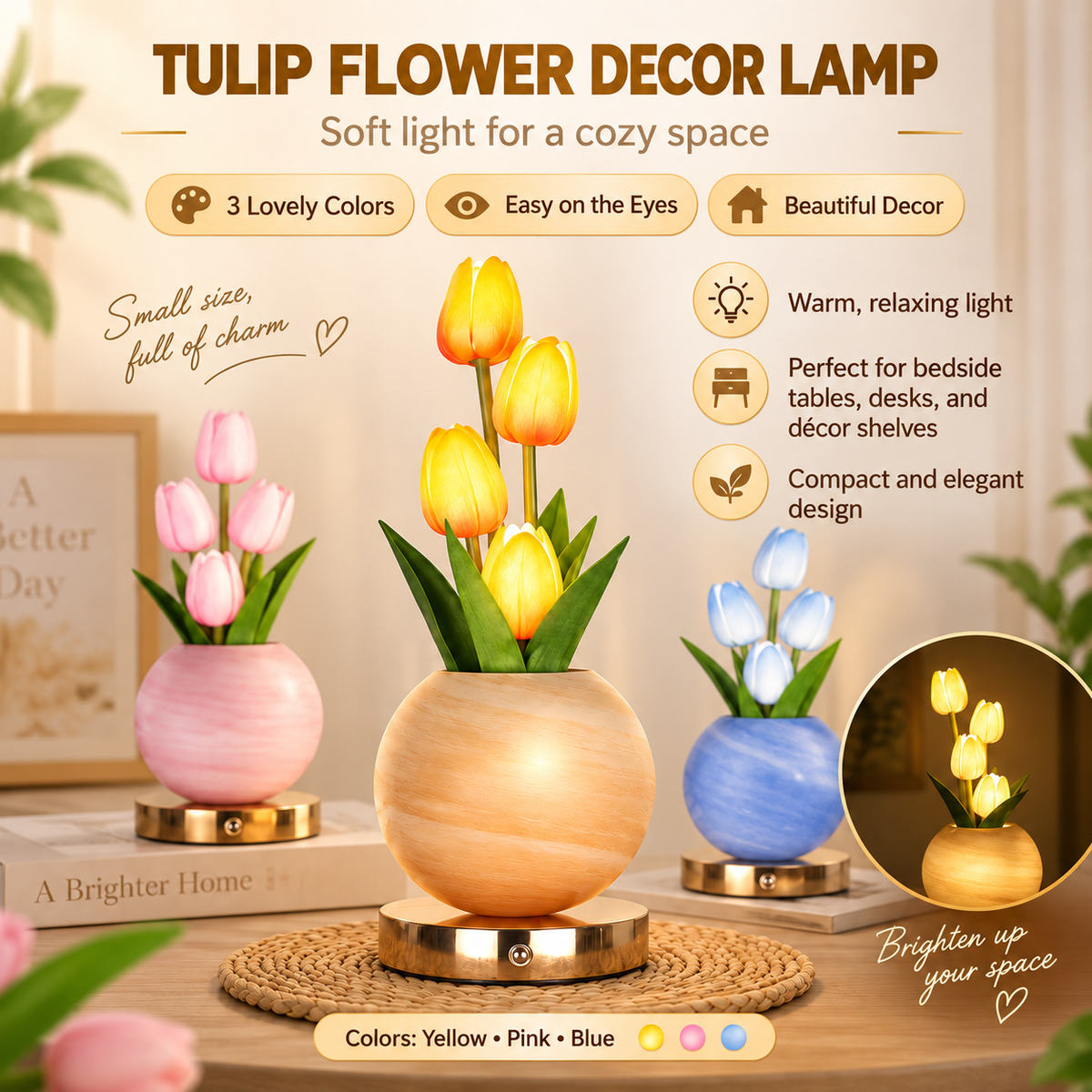 Rechargeable Tulip Ceramic Table Lamp