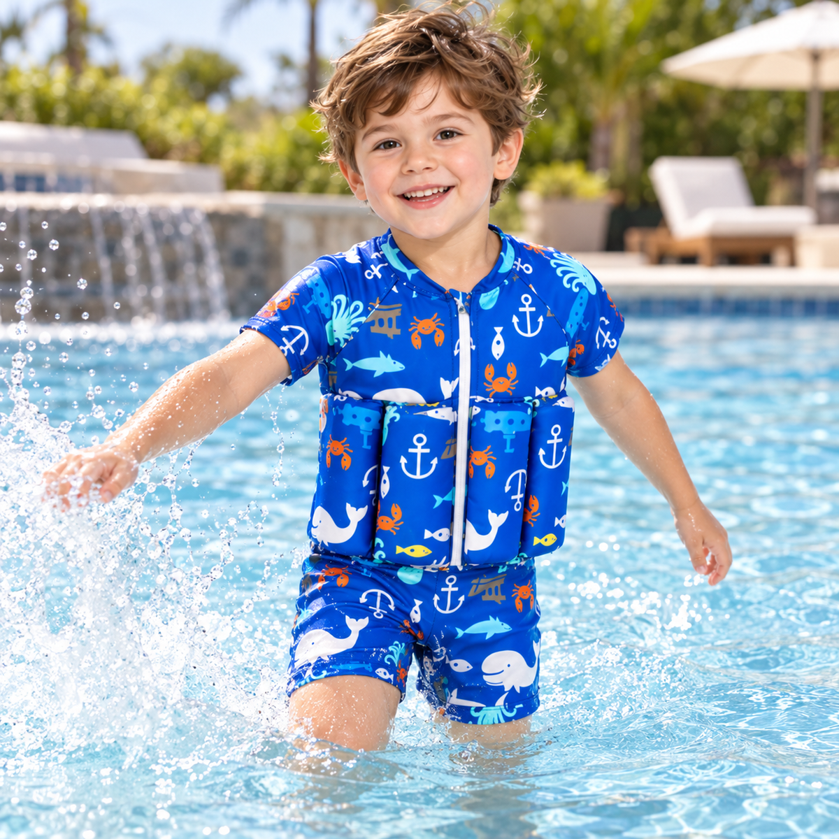 Kids Buoyancy Swimsuit, One-Piece Cartoon Swimwear for Boys and Girls