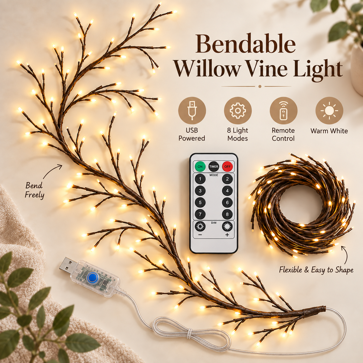 USB Vine String Light with Remote