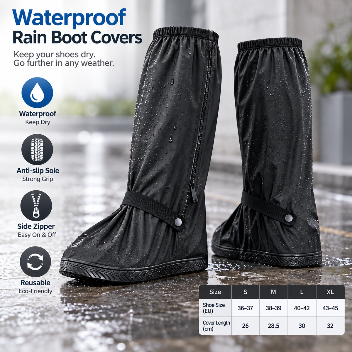 Waterproof High-Top Rain Shoe Covers with Reflective Detail
