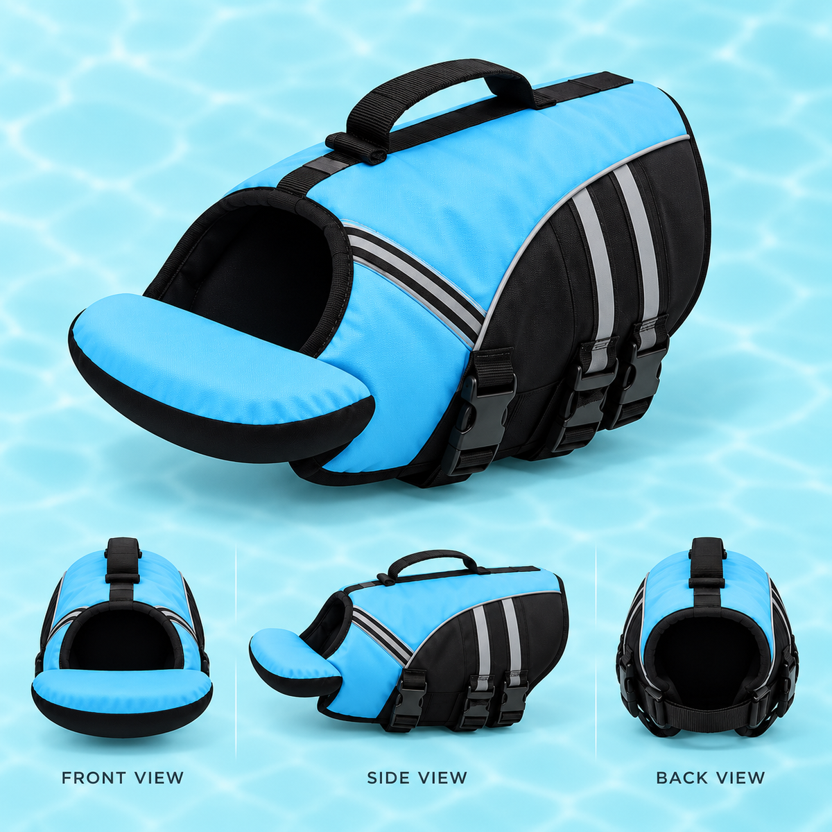 Dog Life Jacket with Neck Support, Adjustable No-Chafe Swimming Vest