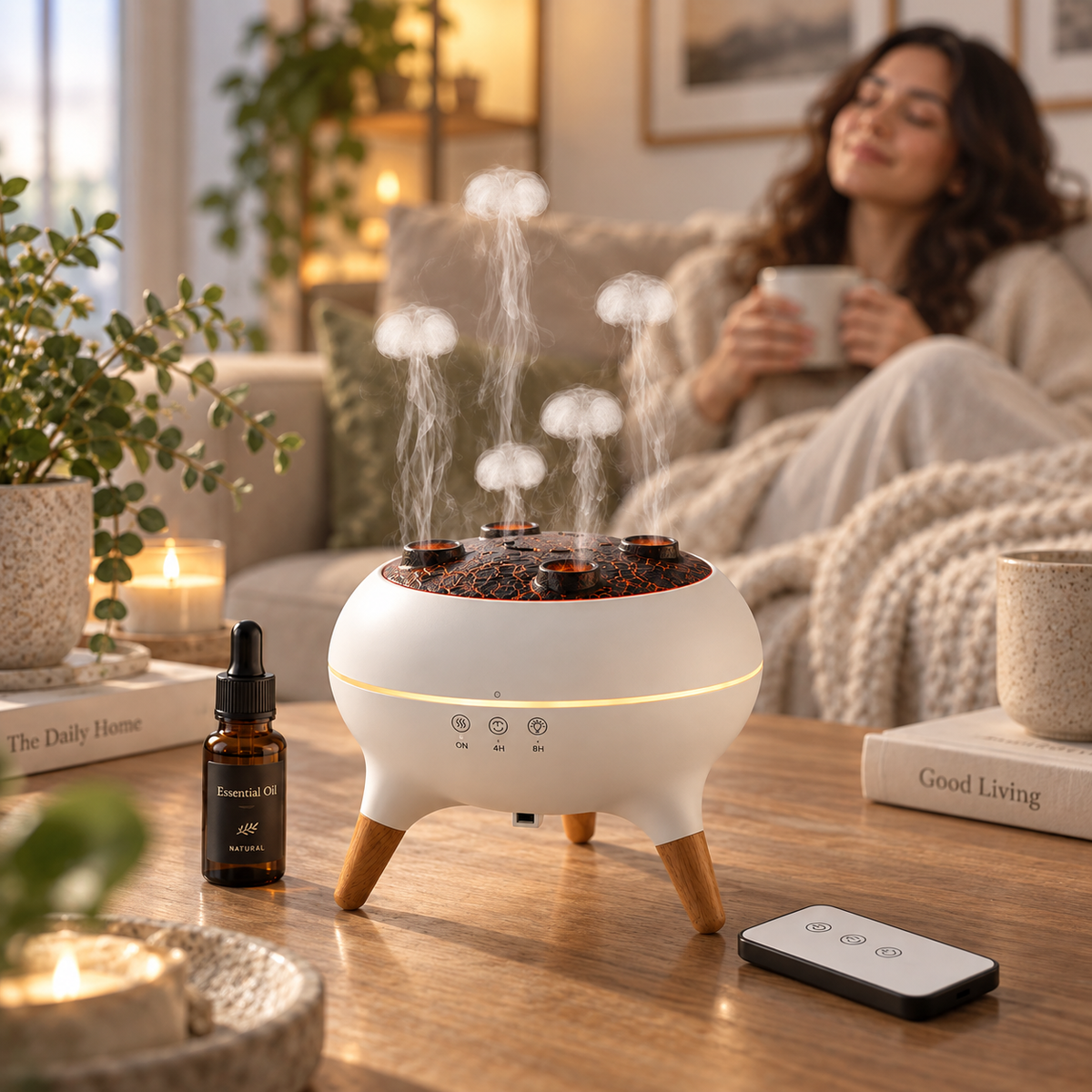 JellyGlow Dynamic Jellyfish Aroma Diffuser – 250mL Sound-Reactive Essential Oil Humidifier with 7-Color Ambient Light & Remote Control