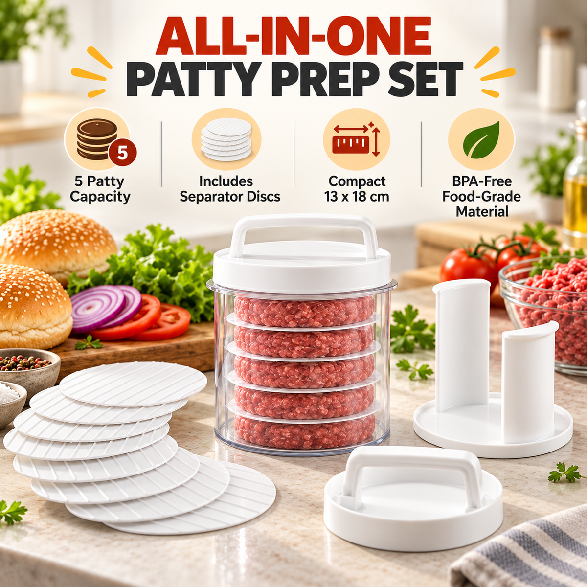 Stackable Burger Patty Maker & Freezer Press