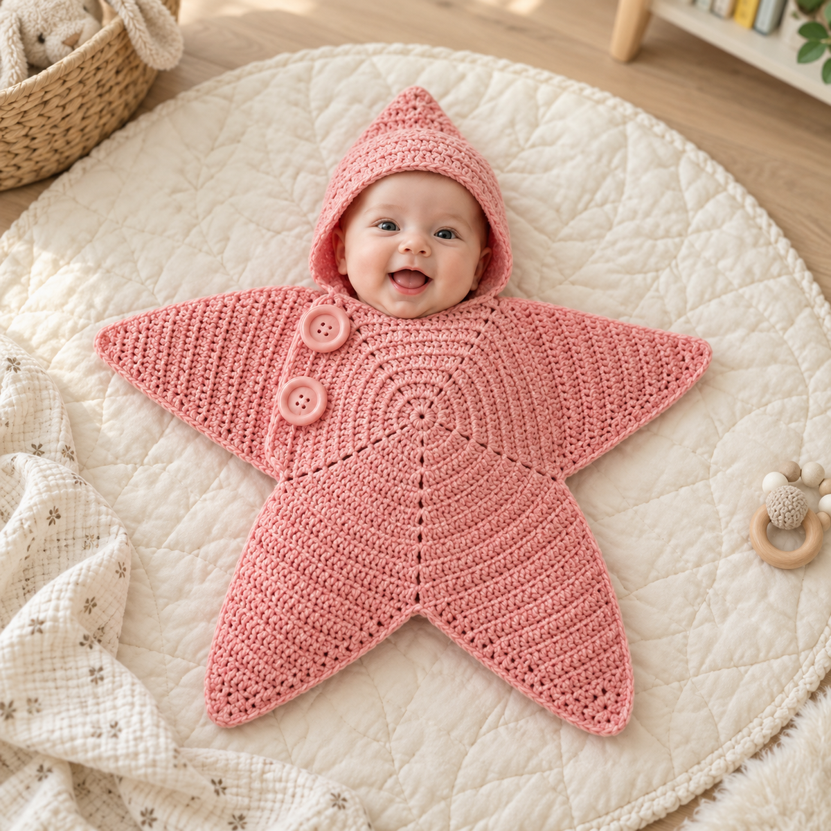 Cozy Star Hooded Crochet Baby Wrap Blanket