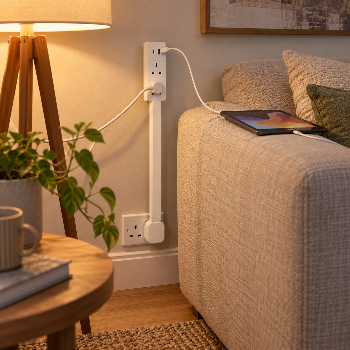 Extendable Power Outlet Extender with 2 AC Outlets USB A and USB C Ports