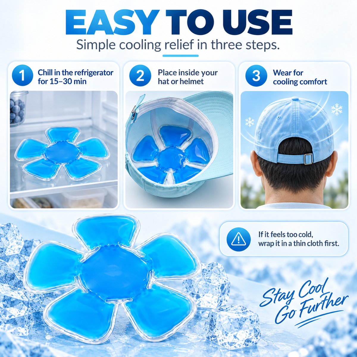 Reusable Cooling Gel Ice Pack for Helmets & Hats – 18cm PVC Cold Compress Pad