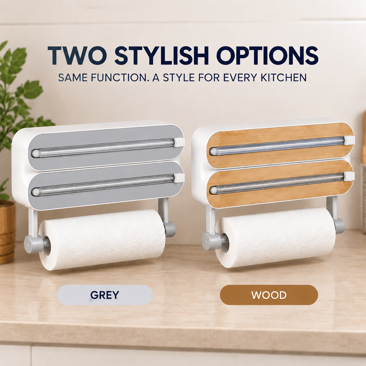 3-in-1 Magnetic Plastic Wrap Dispenser with Cutter | Cling Film, Foil & Baking Paper Organizer