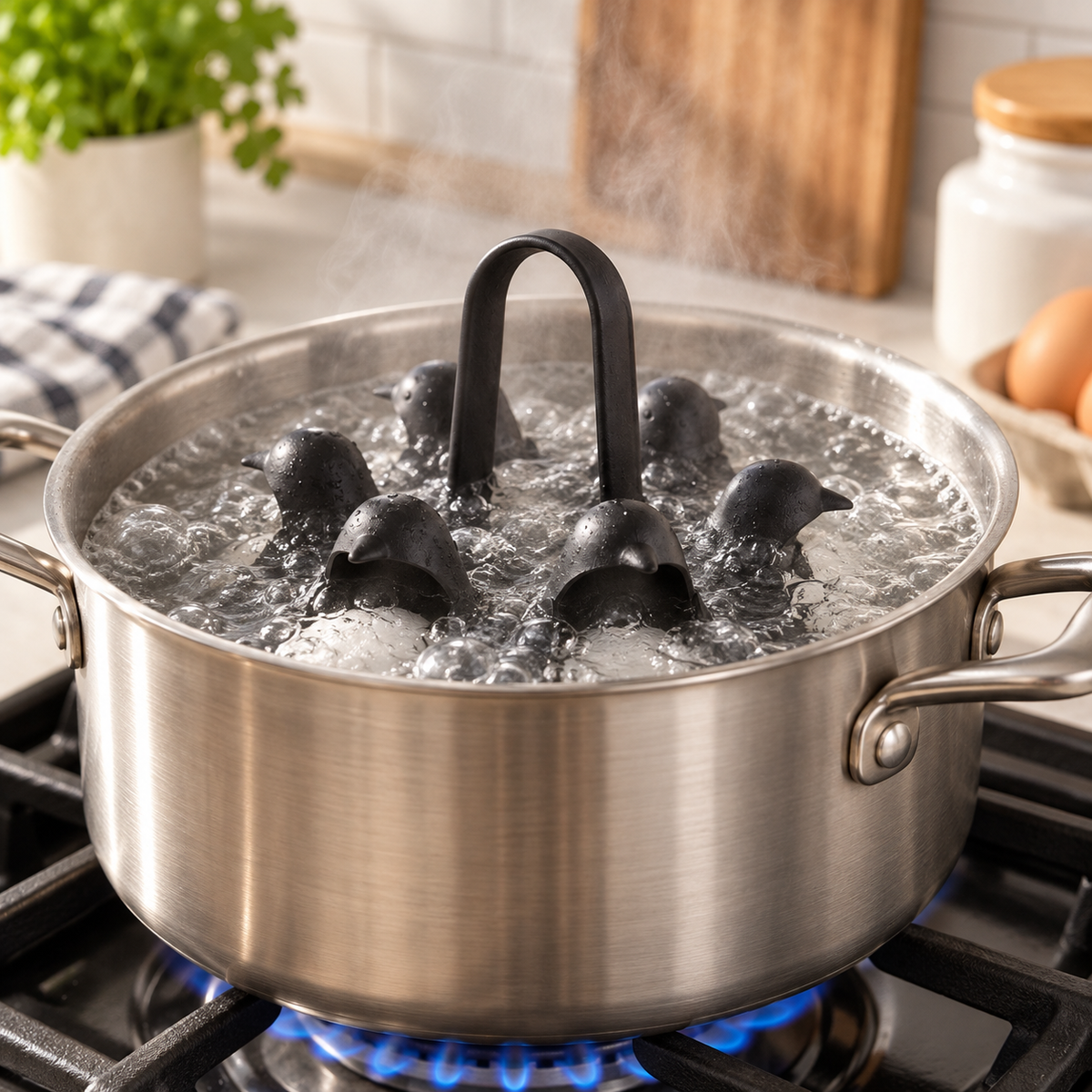 Penguin Egg Boiler Rack – 6-Egg Silicone Cooking & Steaming Holder