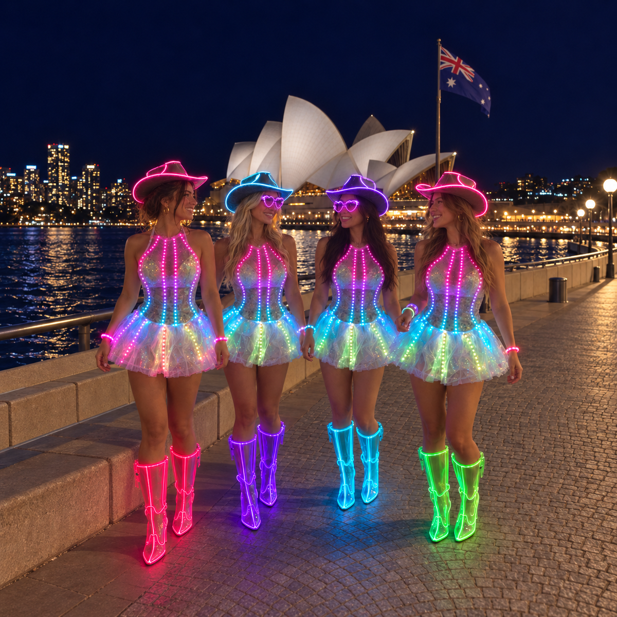 AuroraGlow Rainbow LED Halter Mini Dress