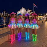 AuroraGlow Rainbow LED Halter Mini Dress