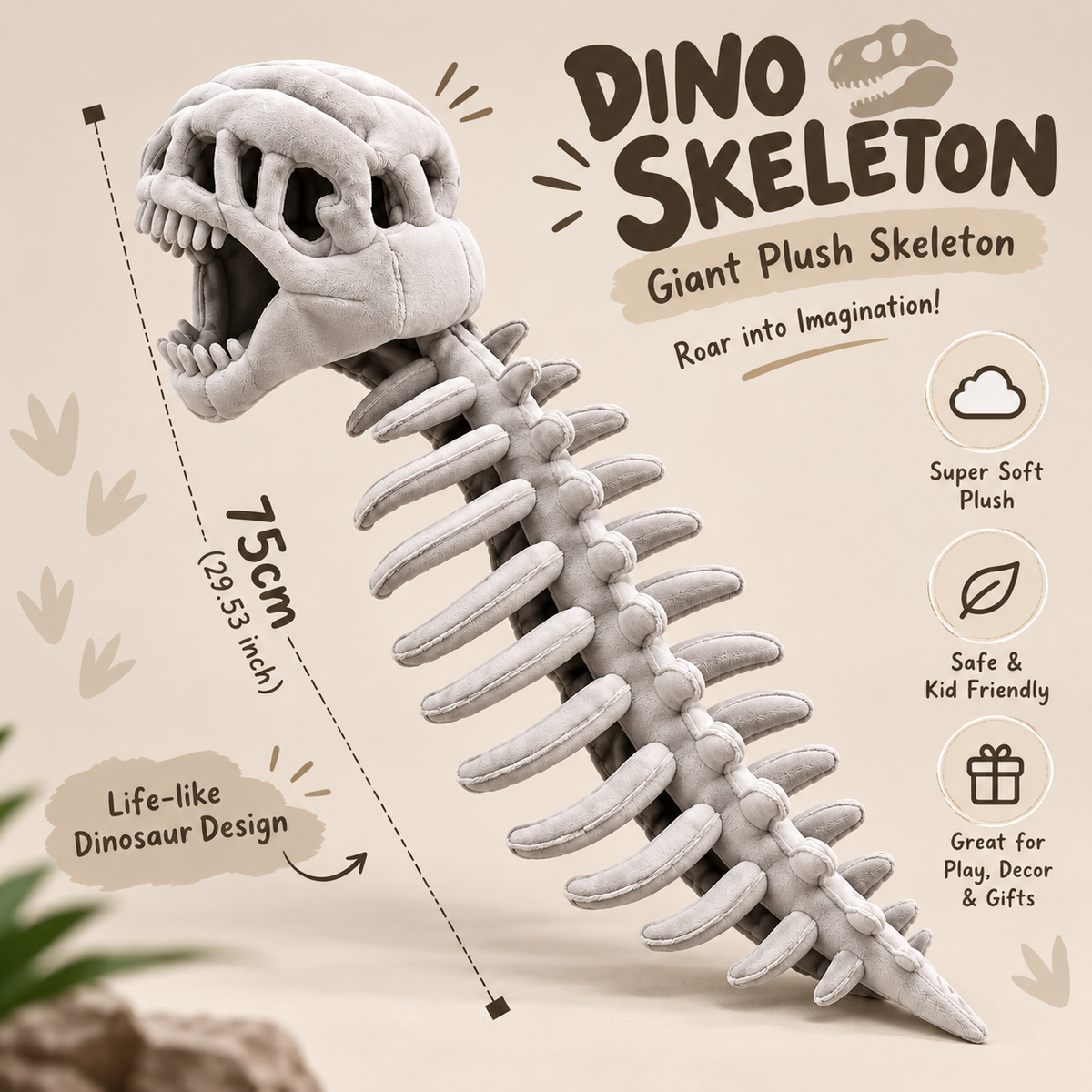 3D Dinosaur Skeleton Plush Costume Prop