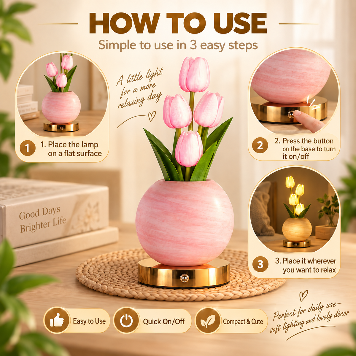 Rechargeable Tulip Ceramic Table Lamp