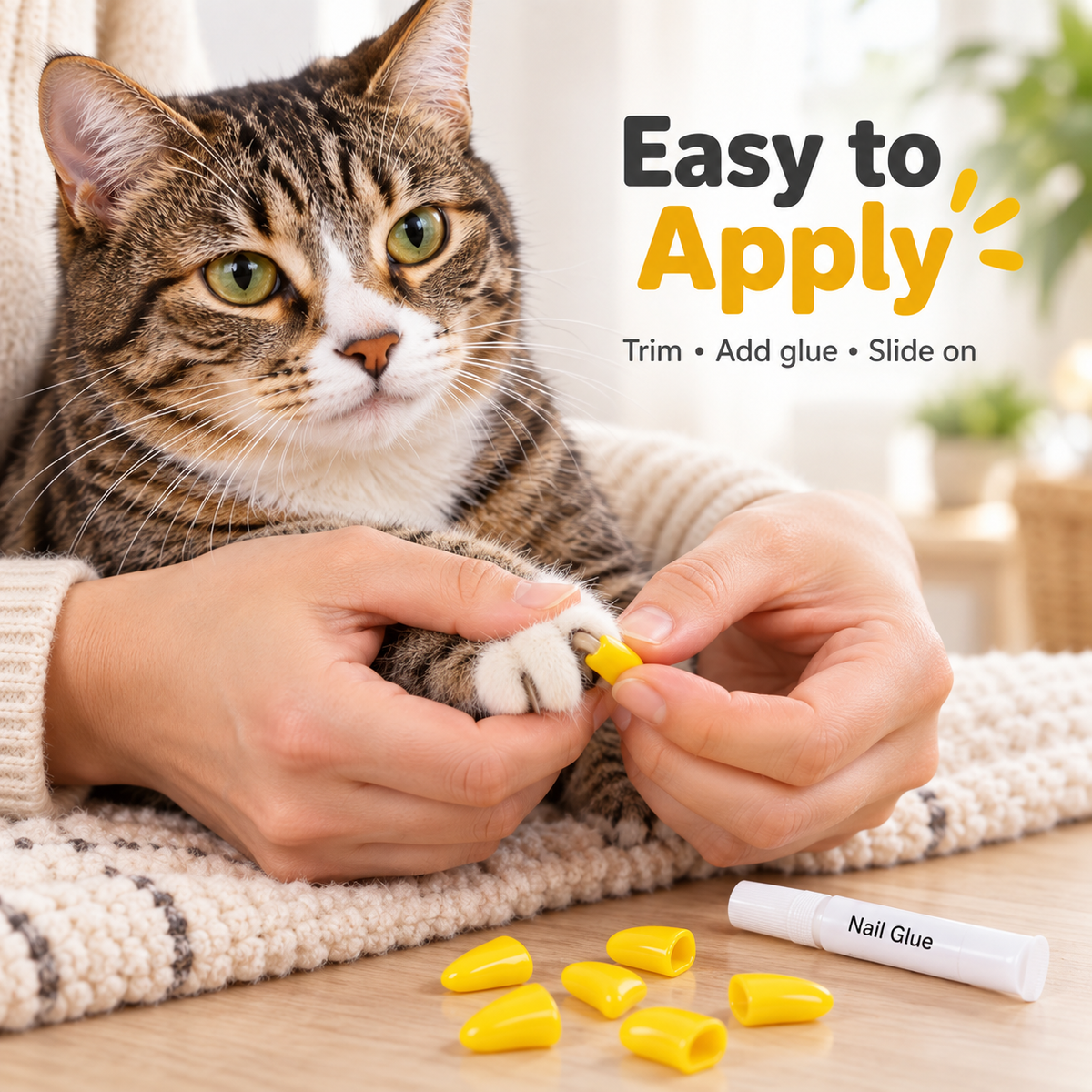 Soft Cat Nail Caps with Adhesive Glue and Applicator, 20-Piece Claw Cover Set