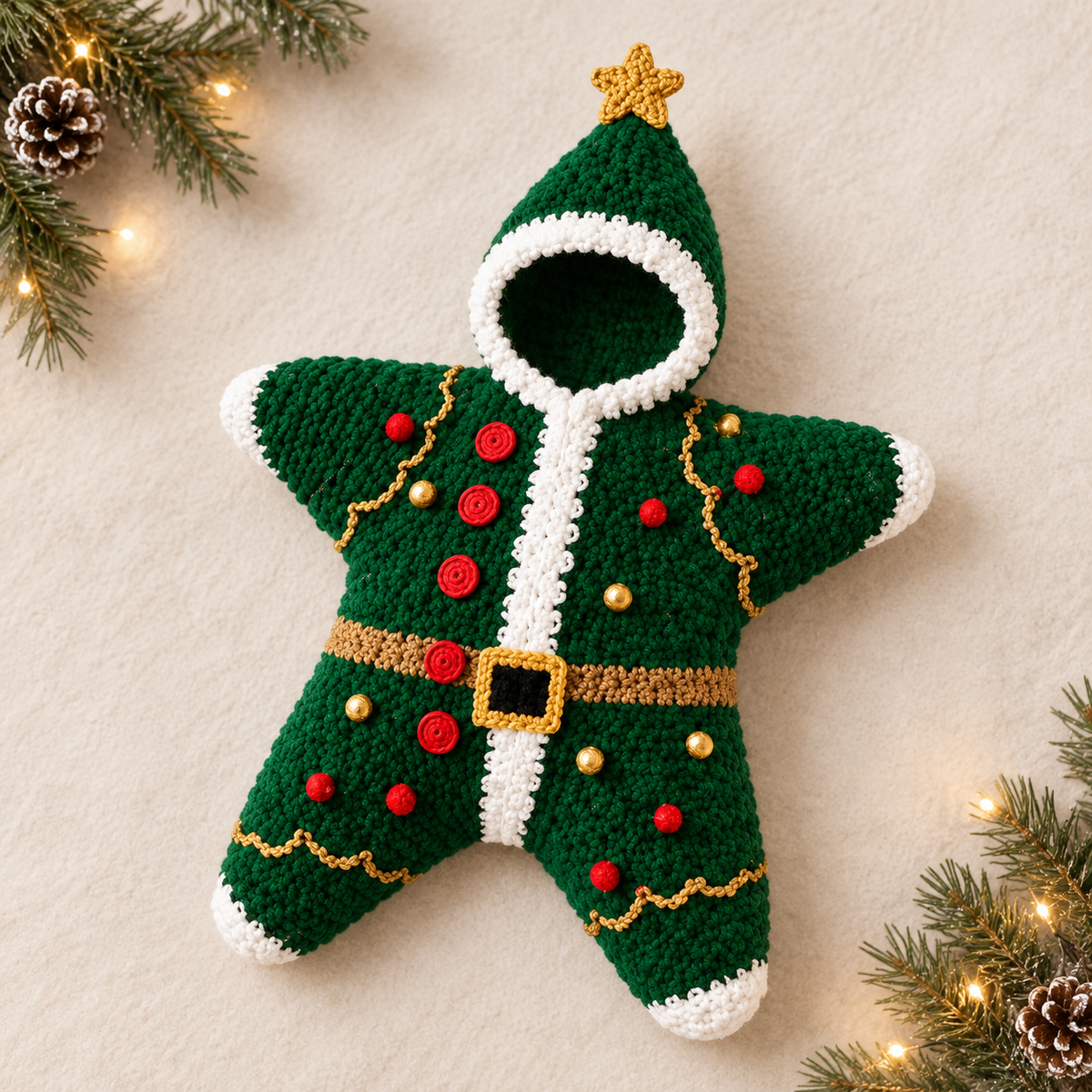 Christmas Star Baby Knitted Romper – Cozy Hooded Holiday Wrap