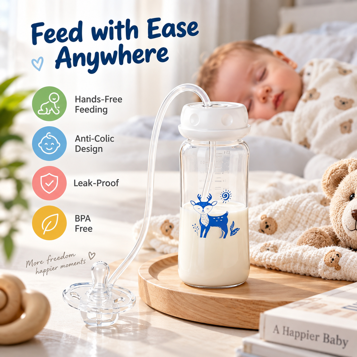 BornBL 3-in-1 Hands-Free Baby Feeding Bottle 300ml