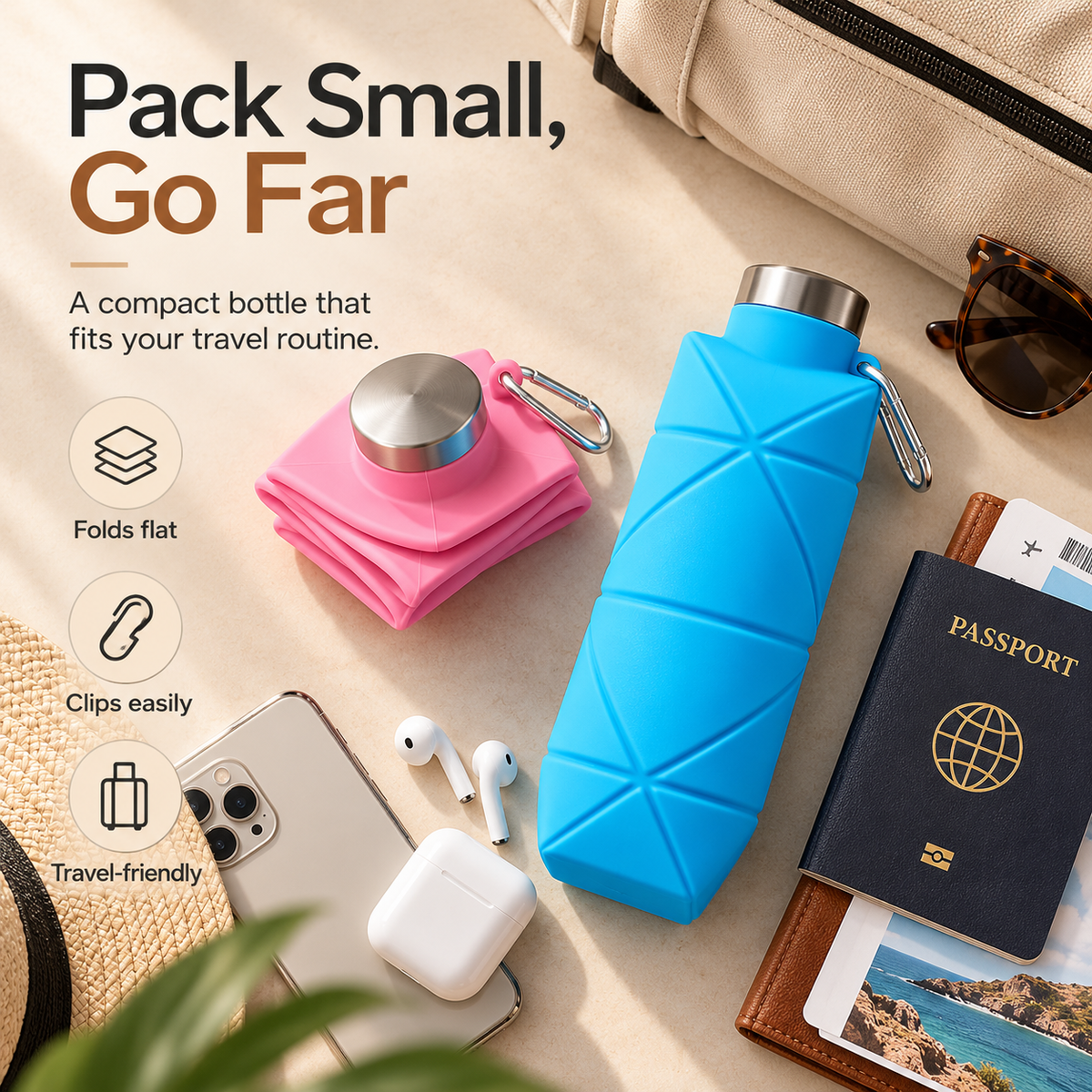 Foldable Silicone Sports Water Bottle