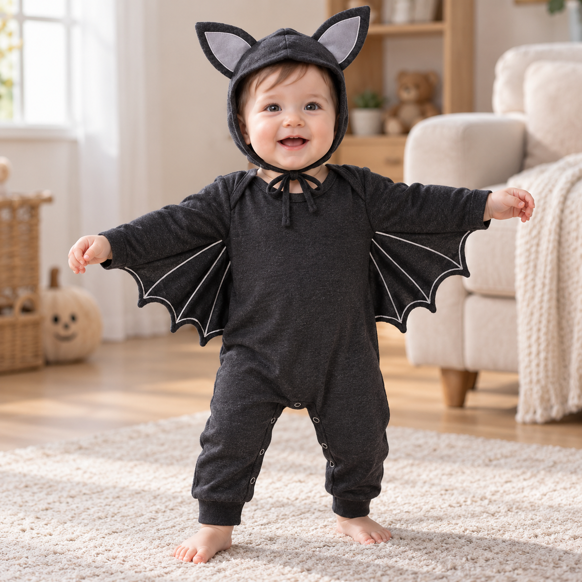 Baby Bat Halloween Romper Costume with Hat Cotton Blend Infant Jumpsuit