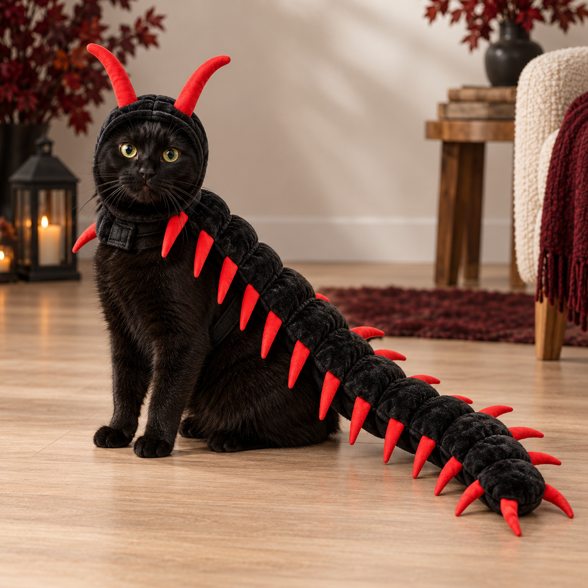 50-Inch Plush Centipede Cat Costume – Adjustable Halloween Pet Outfit